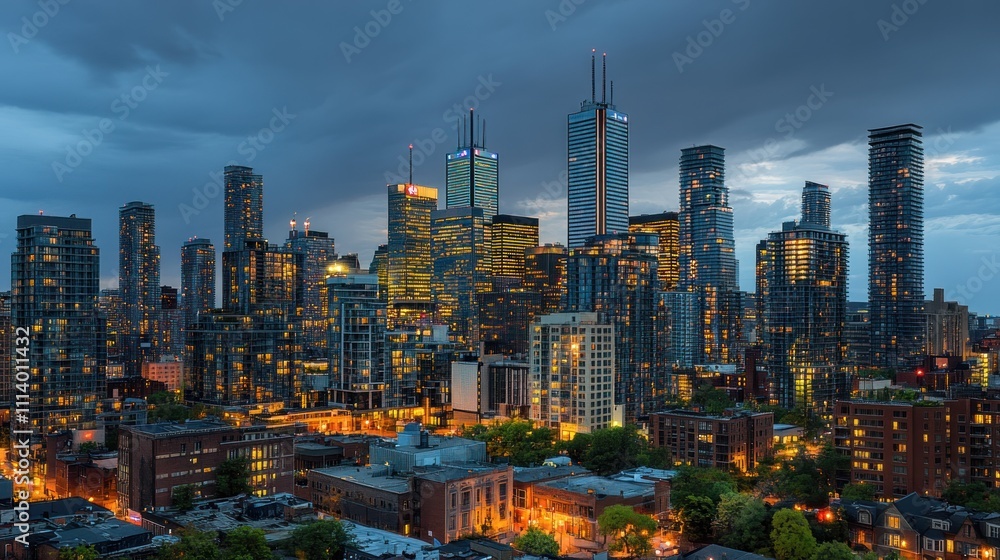 Fototapeta premium Toronto City Skyline Illuminated At Dusk