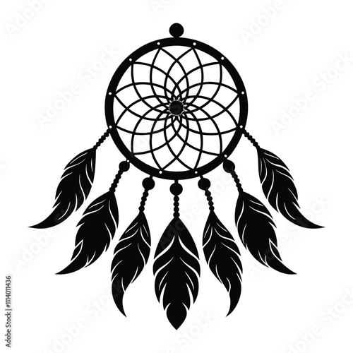 black silhouette of a dream catcher hanging.