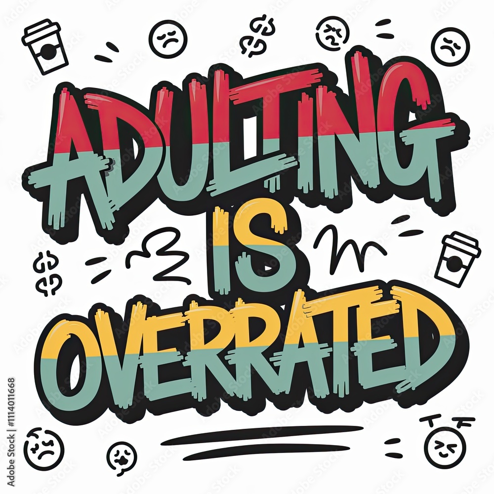 Colorful Graffiti-Inspired Illustration with Playful Quote on Adulting Colorful Graffiti-Inspired Illustration with Playful Quote on Adulting