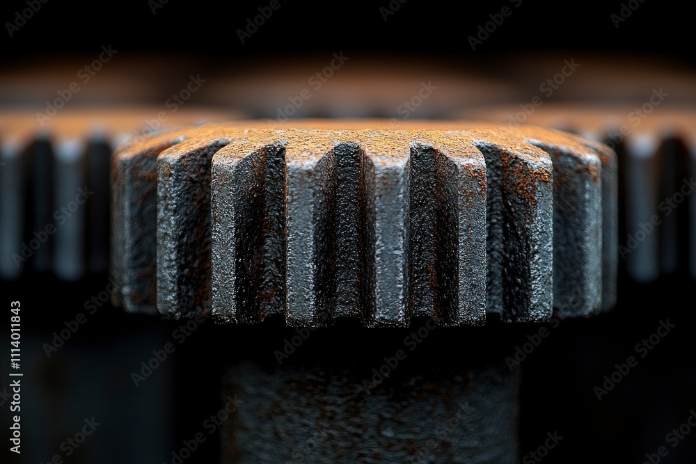 Close-up of Rusty Metal Gears, Industrial Machine Parts Texture