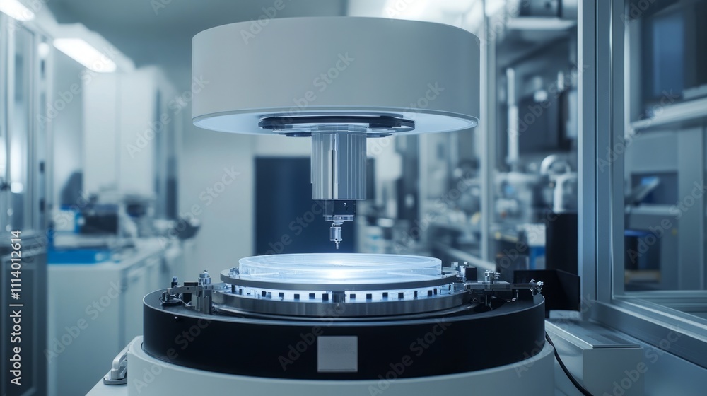 A precision machine in a lab setting, likely for scientific research or manufacturing. A precision machine in a lab setting, likely for scientific research or manufacturing.