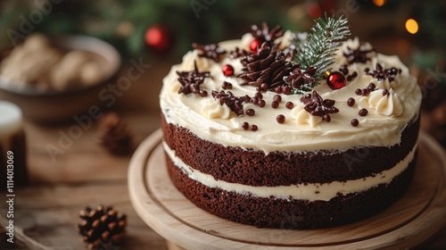 Holiday Chocolate Cake with White Frosting