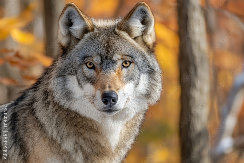 A coyote is currently standing in the snow, intently looking at the camera A coyote is currently standing in the snow, intently looking at the camera