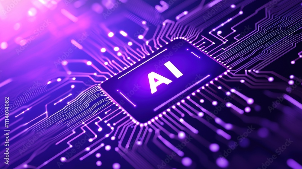 A futuristic circuit board featuring a prominent A futuristic circuit board featuring a prominent