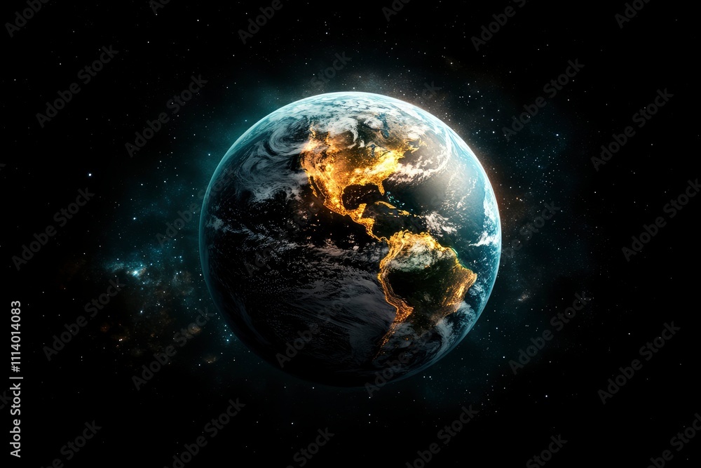 Fototapeta premium Earth at Night A Stunning View of Our Planet from Space