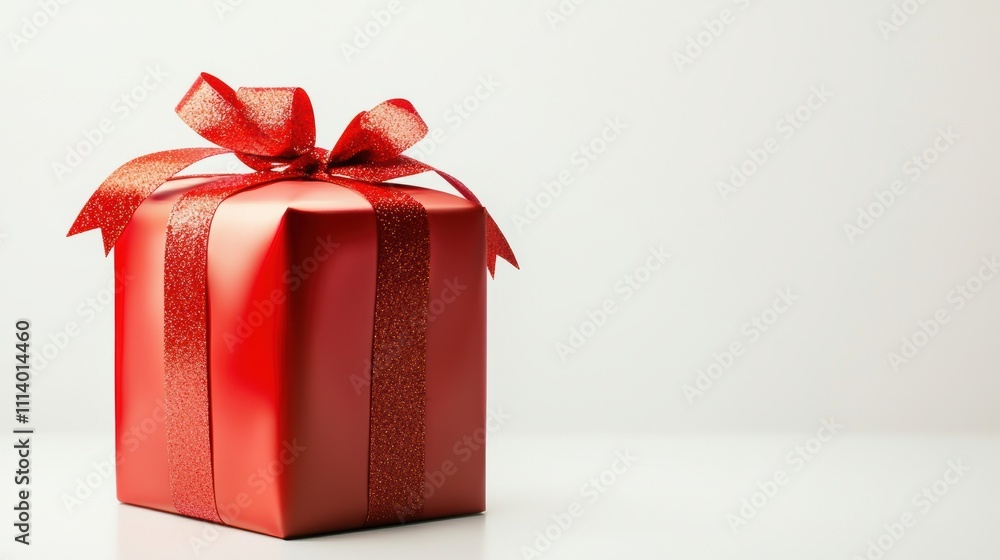 A bright red gift box with a ribbon, elegantly placed against a minimalist background, perfect for celebrations and special occasions. A bright red gift box with a ribbon, elegantly placed against a minimalist background, perfect for celebrations and special occasions.
