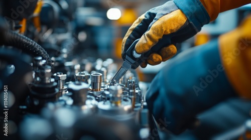A technician uses a wrench to work on machinery in an industrial setting.