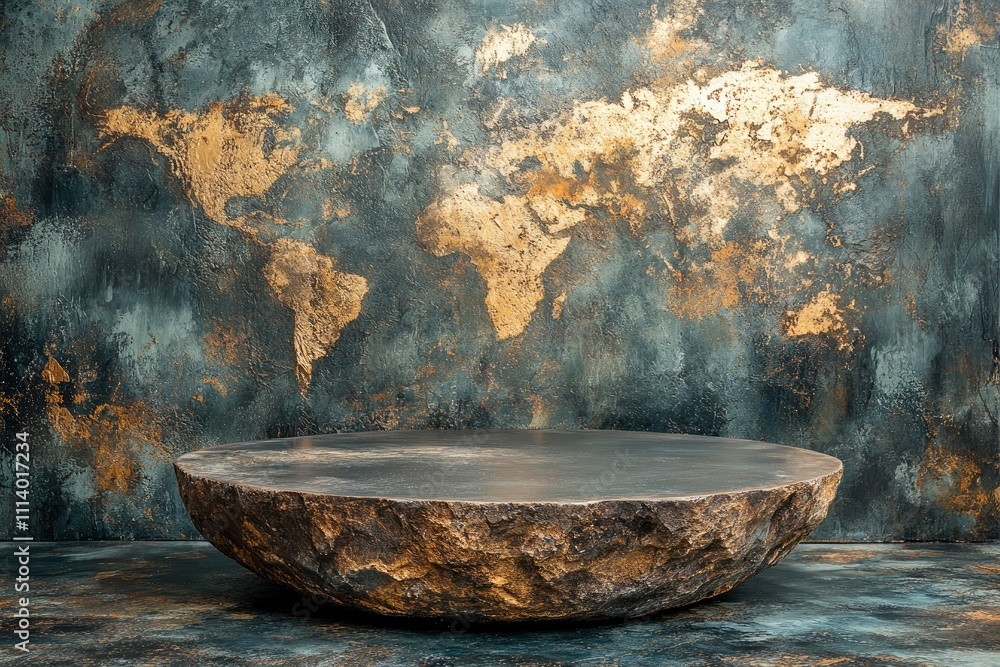 Stone Product Display with World Map Background Stone Product Display with World Map Background