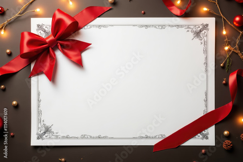 Wallpaper Mural Christmas gift certificate or invitation with festive decorations and red bow Torontodigital.ca