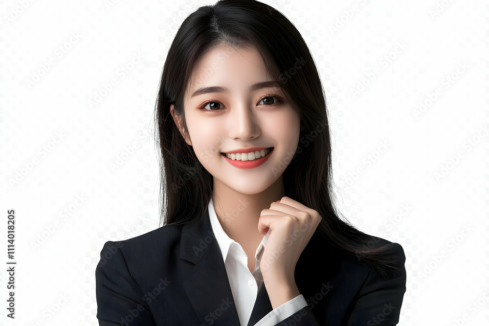 A confident young Asian woman, smiling and poised with a professional demeanor, isolated on a transparent background, perfect for business-focused designs or corporate promotional material. A confident young Asian woman, smiling and poised with a professional demeanor, isolated on a transparent background, perfect for business-focused designs or corporate promotional material.