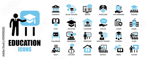 Education system illustrations set on white background 