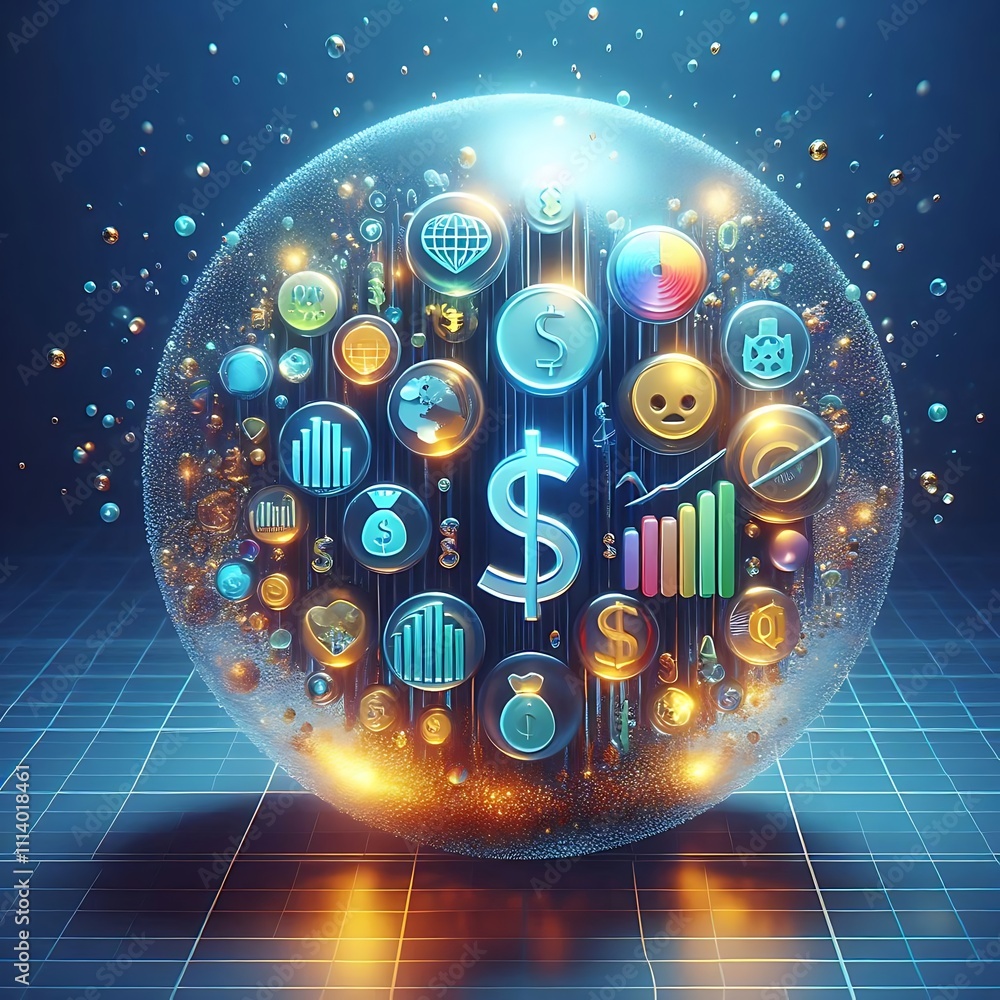 Fototapeta premium Financial Icons in Translucent 3D Sphere 