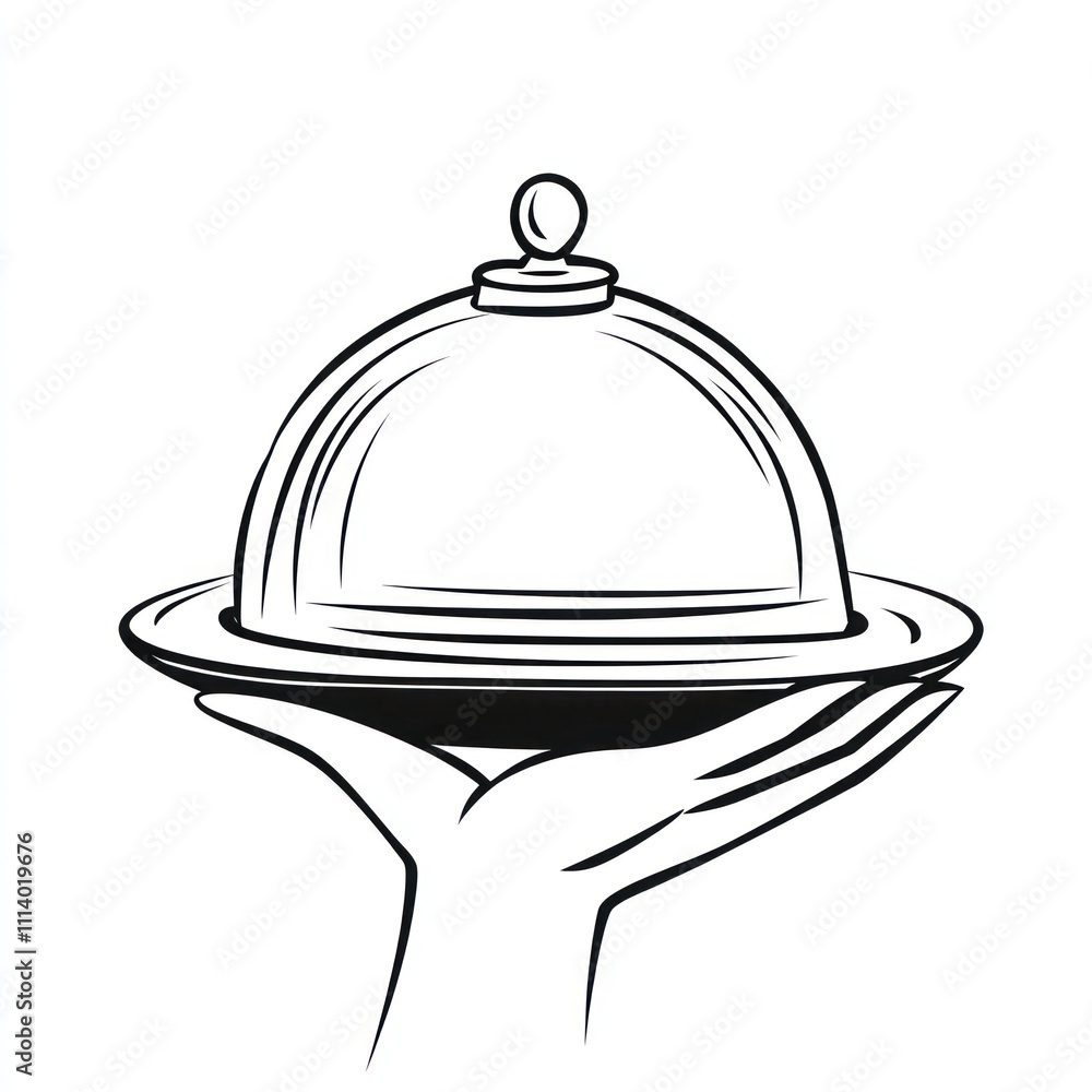 Fototapeta premium Hand holding a silver cloche food serving dome.