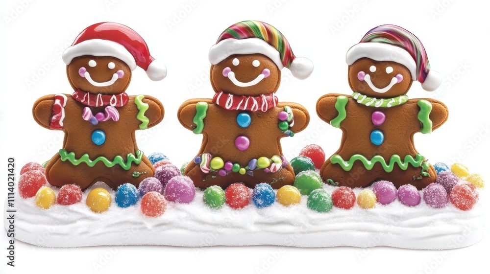 Naklejka premium Set elements with Gingerbread cookies,Cute christmas gingerbread man and girl,New Year,menu,season greeting,xmas,sweet homemade biscuits in the form of different characters,holiday items.