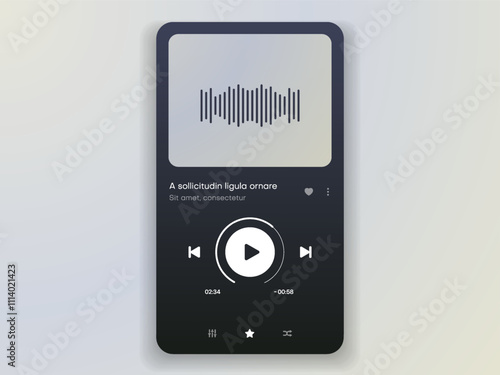 Media music player interface isolated on white background. Multimedia frame template. Mockup live stream window, player. Online broadcasting. Multimedia navigation and music application.