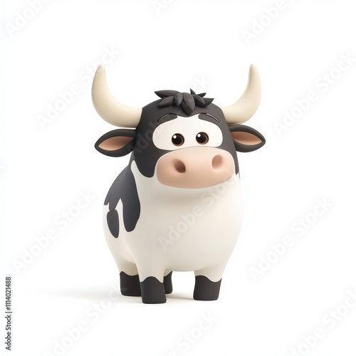 Animated 3D white cow for children's books