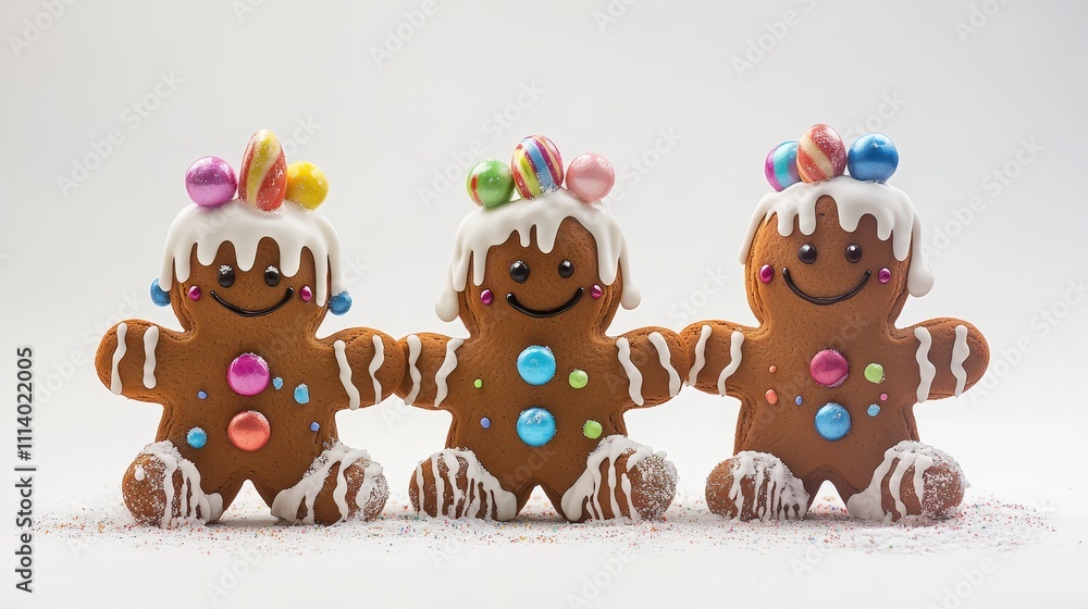 Fototapeta premium Set elements with Gingerbread cookies,Cute christmas gingerbread man and girl,New Year,menu,season greeting,xmas,sweet homemade biscuits in the form of different characters,holiday items.