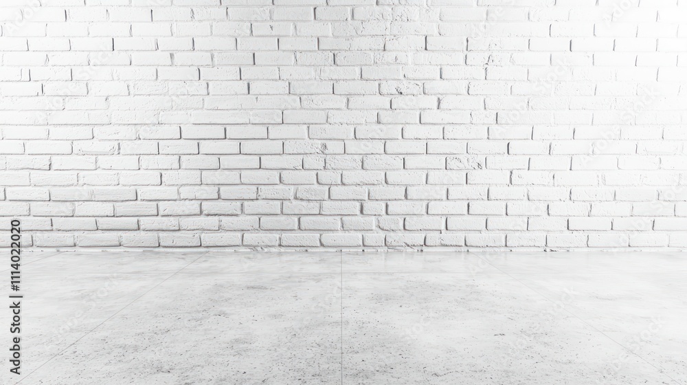 Abstract empty white interior with a brick wall and concrete floor. Abstract empty white interior with a brick wall and concrete floor.