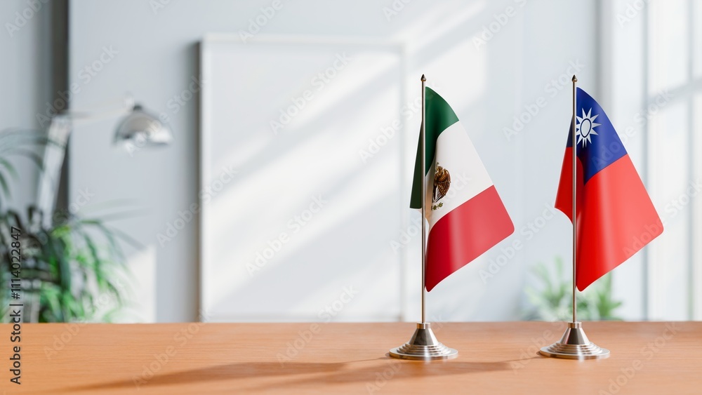 FLAGS OF MEXICO AND TAIWAN ON TABLE FLAGS OF MEXICO AND TAIWAN ON TABLE