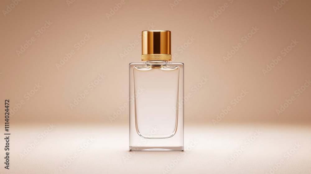 Elegant Glass Perfume Bottle with Gold Cap on Soft Background, Perfect for Product Photography and Advertising in Fashion and Beauty Industry Elegant Glass Perfume Bottle with Gold Cap on Soft Background, Perfect for Product Photography and Advertising in Fashion and Beauty Industry
