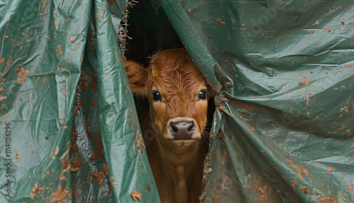 Humorous eid ul adha wallpaper featuring a cute cow head peeking from a green sheet   eid mubarak photo