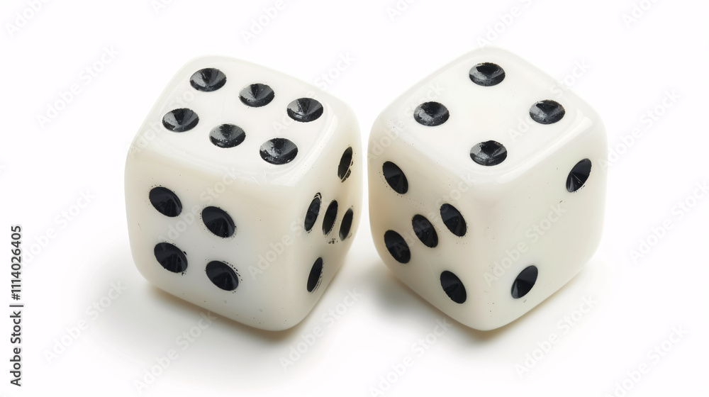 Top View of Two White Dices: Two white dice viewed from the top, isolated on a white background. Top View of Two White Dices: Two white dice viewed from the top, isolated on a white background.