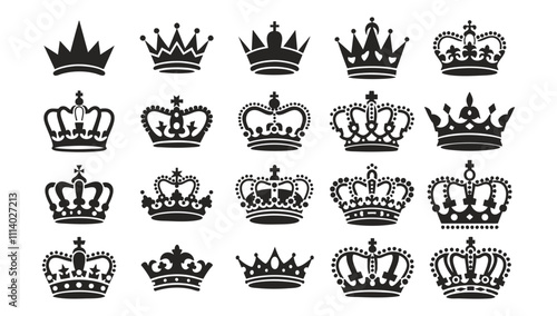 set of crowns vector, Black and white Crown icon set Silhouette, vector on white background.