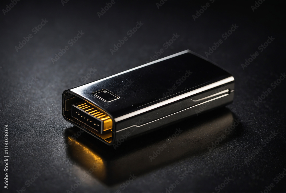 USB flash drive on a reflective black surface, glowing faintly USB flash drive on a reflective black surface, glowing faintly