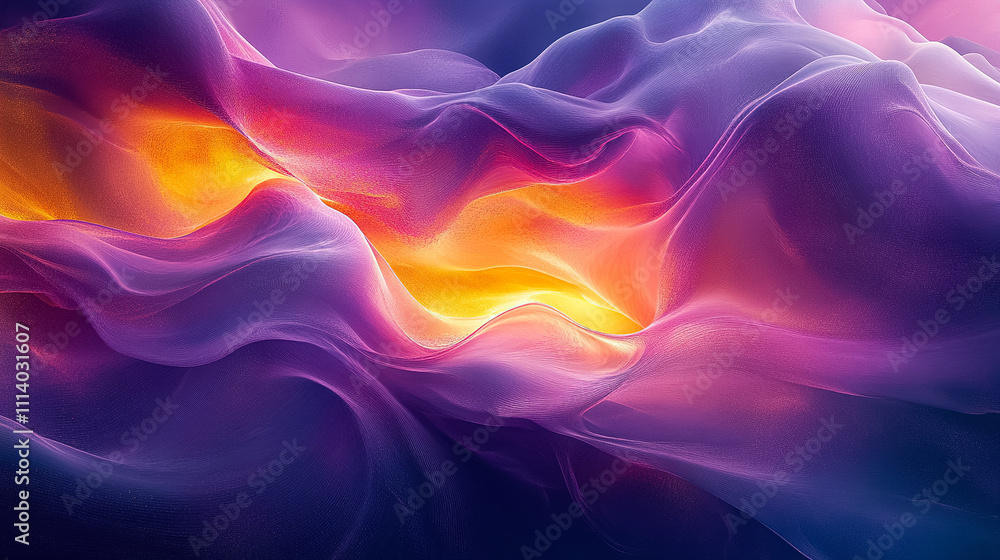 Colorful abstract wave patterns with vibrant hues of purple, orange, and yellow creating a luminous effect in soft textures. Generative AI Colorful abstract wave patterns with vibrant hues of purple, orange, and yellow creating a luminous effect in soft textures. Generative AI