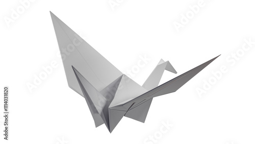 Origami Paper Crane. 3D render on a transparent background. High quality PNG with alpha channel.