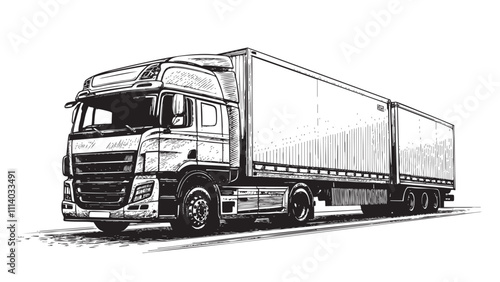 vintage container trailer cargo truck transportation engraving vector illustration