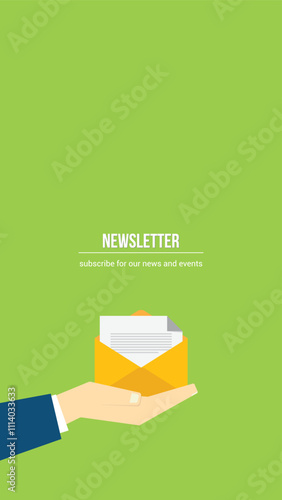 Newsletter. vector illustration of email marketing. subscription to newsletter, news, offers, promotions. a letter and envelope. subscribe, submit. send by mail.