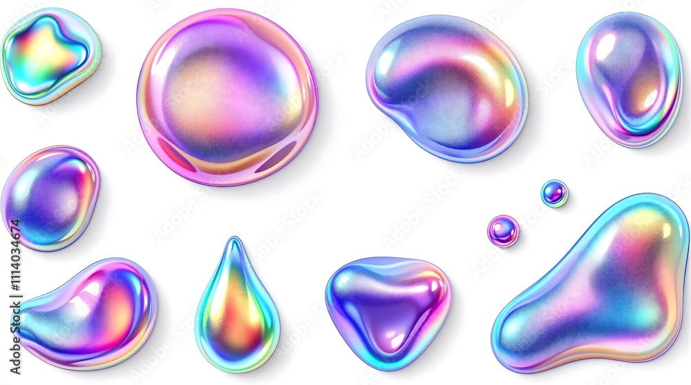 Colorful Abstract Liquid Shapes With Iridescent Texture on White Background. Generator AI Colorful Abstract Liquid Shapes With Iridescent Texture on White Background. Generator AI