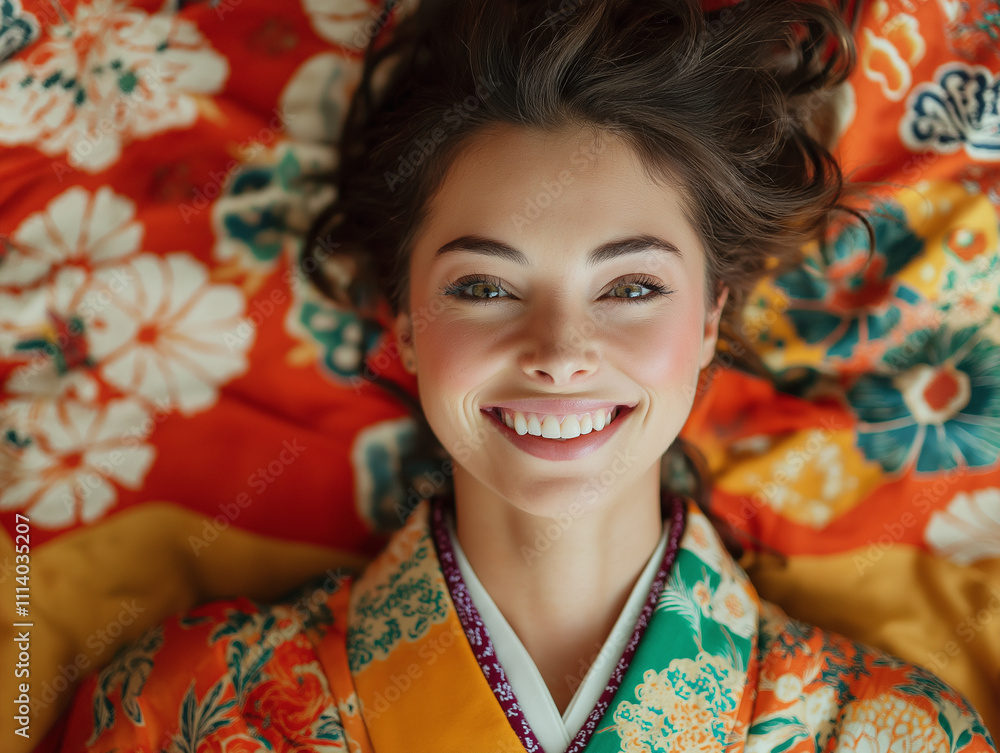 洋と和の融合 - 美しい女性が着物で見せる笑顔 洋と和の融合 - 美しい女性が着物で見せる笑顔
