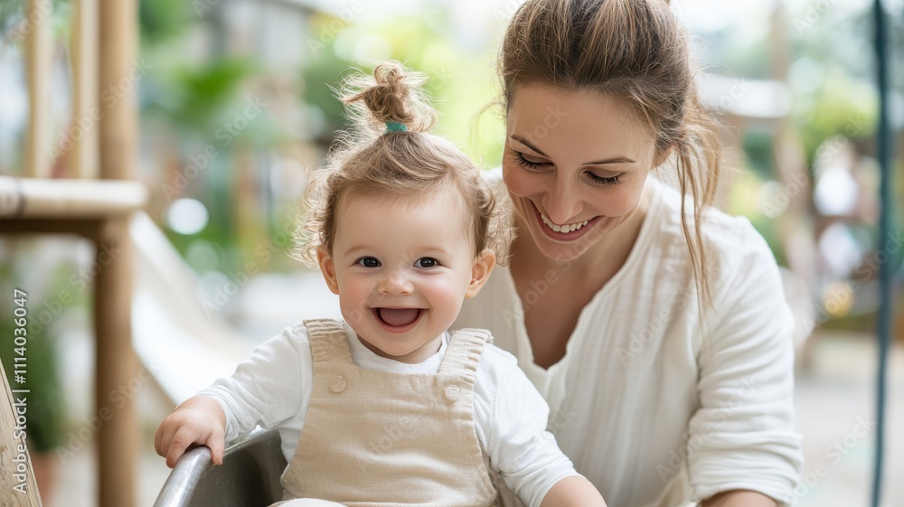 A joyful mother and her smiling baby share a playful moment in a bright, natural setting, highlighting love and happiness. A joyful mother and her smiling baby share a playful moment in a bright, natural setting, highlighting love and happiness.
