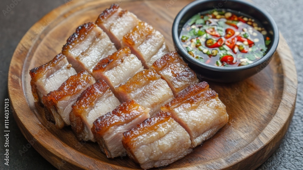 Crispy Pork Belly Slices Served with Spicy Dipping Sauce Crispy Pork Belly Slices Served with Spicy Dipping Sauce