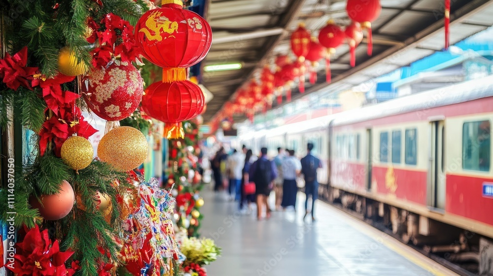 Obraz premium Festive Atmosphere at Vientiane Train Station