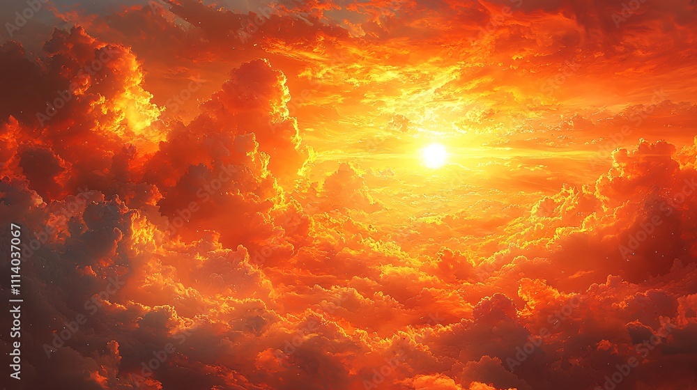 Floating islands emerge from a sea of clouds during a vibrant sunset Floating islands emerge from a sea of clouds during a vibrant sunset