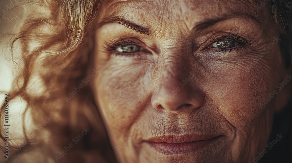 Background Featuring a Close-Up Portrait of a Curly-Haired Elderly Woman with a Soft and Calm Expression, Capturing Her Natural Beauty and Gentle Features, Creating a Tranquil and Enchanting Atmosphe Background Featuring a Close-Up Portrait of a Curly-Haired Elderly Woman with a Soft and Calm Expression, Capturing Her Natural Beauty and Gentle Features, Creating a Tranquil and Enchanting Atmosphe
