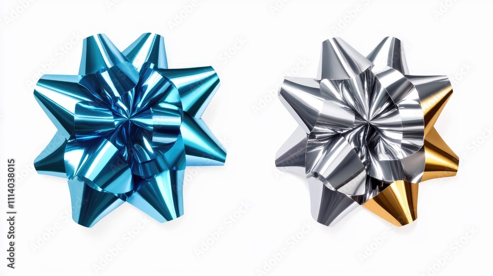 Christmas bow clipart, metallic shine, silver and blue, isolated on white background Christmas bow clipart, metallic shine, silver and blue, isolated on white background