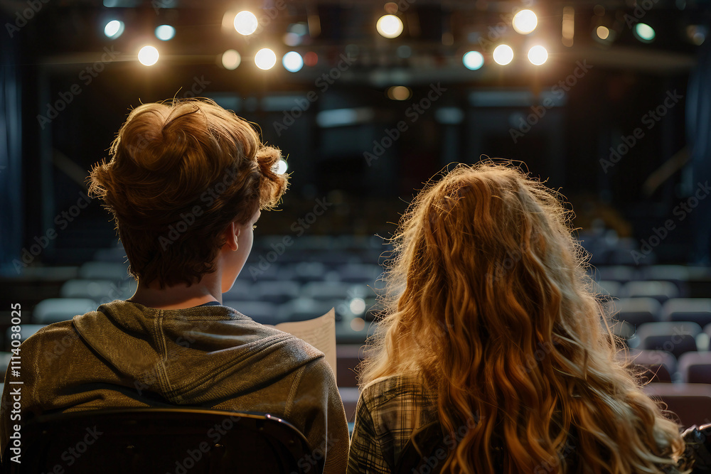 Theater performer standing in front of a crowded audience generative ai Theater performer standing in front of a crowded audience generative ai