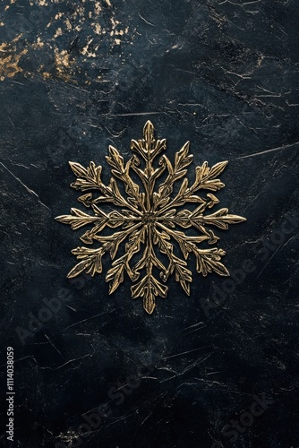 Luxurious golden snowflake on dark marble background for elegant holiday decor