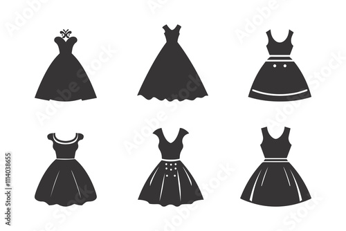 Woman dress  silhouettes set, vector illustration, isolated white background.