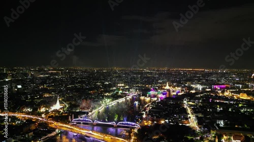 Wallpaper Mural Vijit Chao Phraya fireworks on Chao Phraya River, Bangkok night aerial Torontodigital.ca