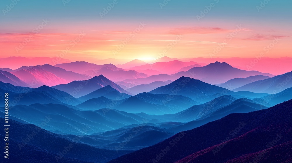 Futuristic gradient landscape showcasing majestic mountains at dusk Futuristic gradient landscape showcasing majestic mountains at dusk