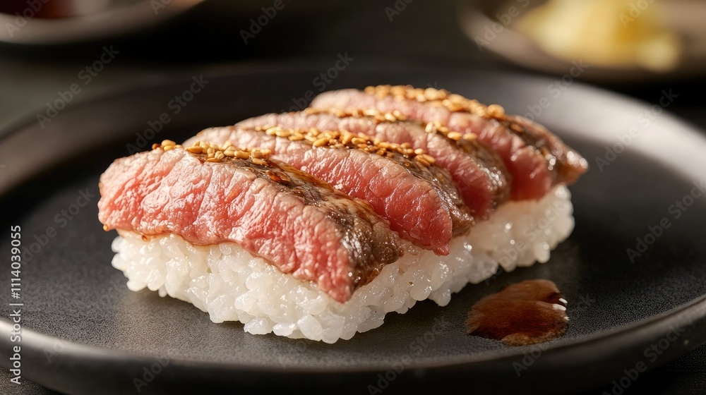Luxury Wagyu Sushi Roll Presentation on Plate Luxury Wagyu Sushi Roll Presentation on Plate