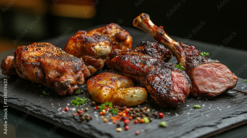 Grilled Meat Platter with Various Cuts and Seasoned Vegetables Grilled Meat Platter with Various Cuts and Seasoned Vegetables