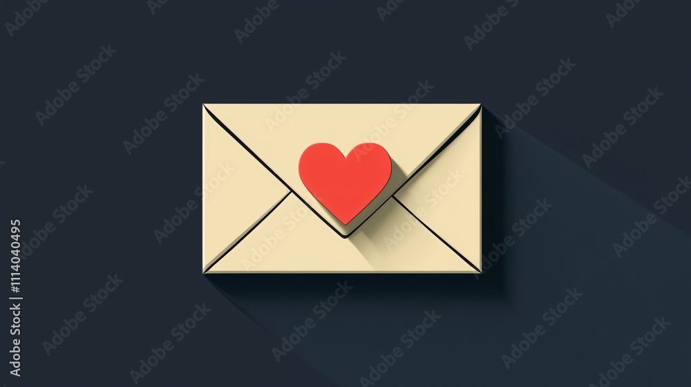 Minimalist envelope icon with a heart symbol in flat color style on dark background Minimalist envelope icon with a heart symbol in flat color style on dark background
