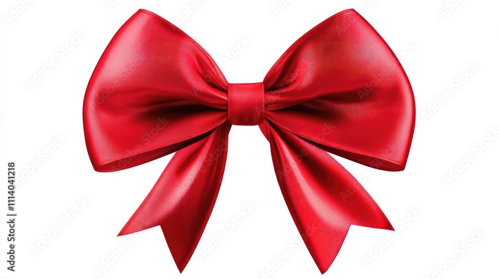 Fototapeta premium Christmas bow clipart, oversized ribbon style, classic red, isolated on white background