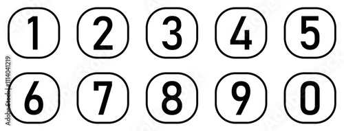 Set of 1 to 9 numbers vector icon set isolated. Typography set of rounds 1 to 9 Numbers. Bullet point number icon collection. Numeral typographic outline style. Simple design. Vector illustration.